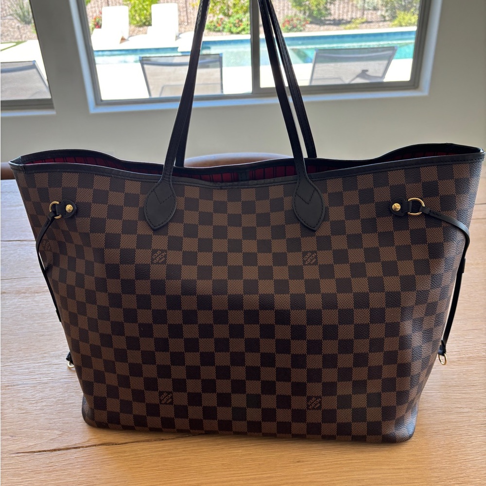 Louis Vuitton Brown Damier Ebene Canvas Tote with Red Interior